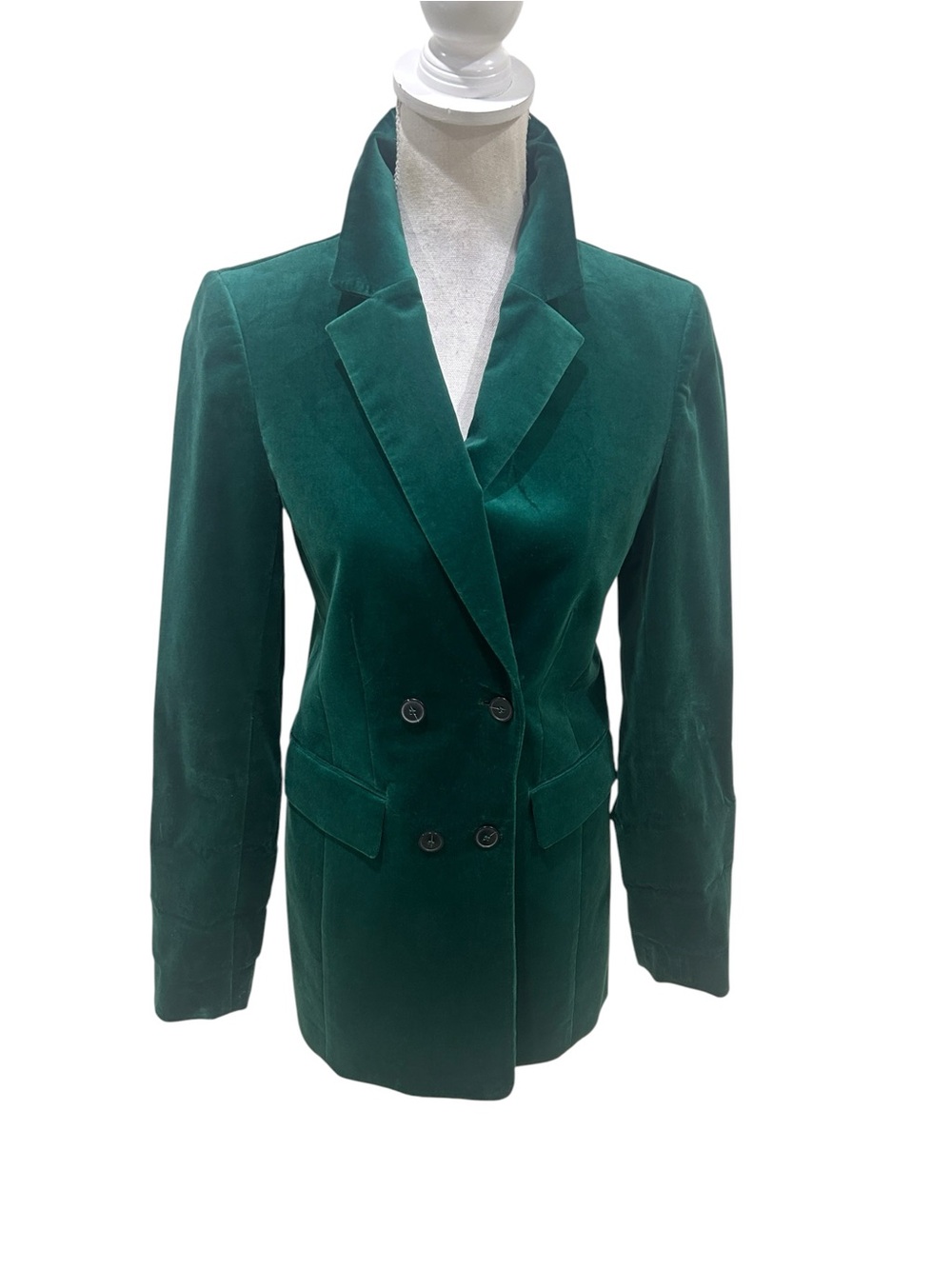 Talbots Emerald Green Velvet Double-Breasted longline lined Blazer size 4 - Picture 3 of 13